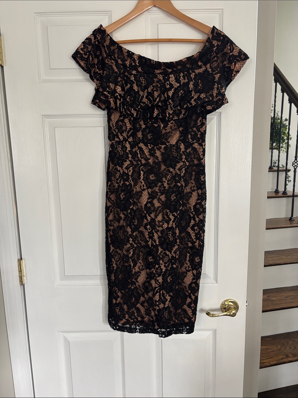 Mustard Seed Black Lace Strapless Dress with Nude Underlay